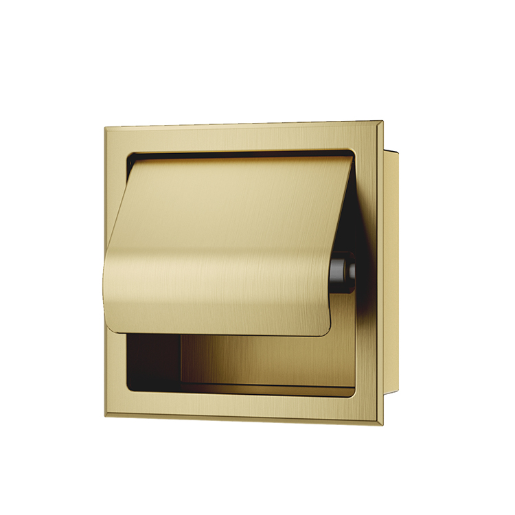 Rocko toiletrolhouder met klep inbouw geborsteld messing PVD