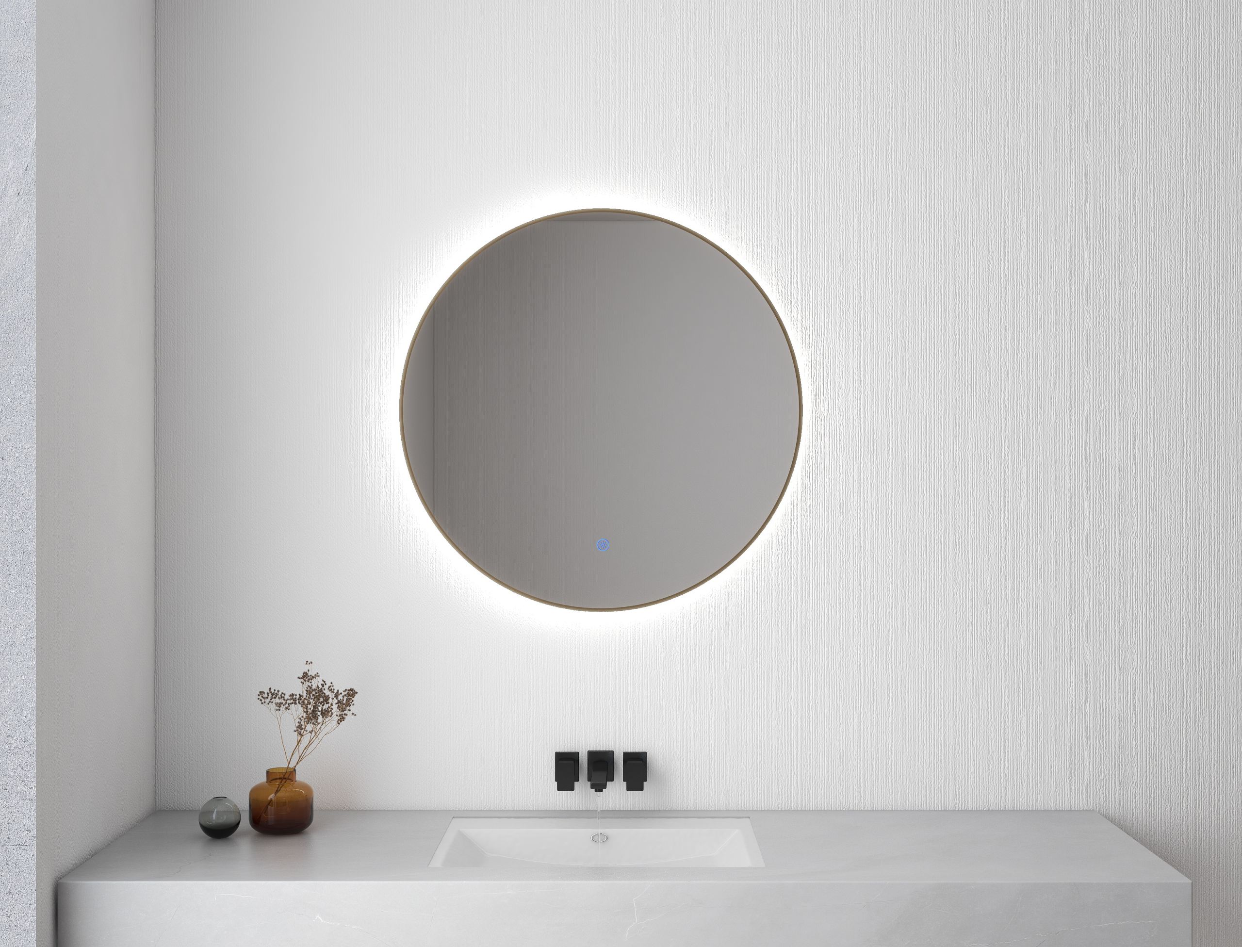 Novi spiegel rond met LED, dimbaar 80 cm geborsteld messing