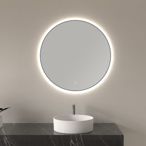 Novi spiegel rond met LED, dimbaar 100 cm mat zwart