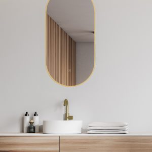 Nomi spiegel met lijst ovaal met LED, dimbaar en spiegelverwarming 50 x 100 cm goud
