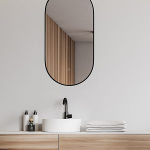 Nomi spiegel met lijst ovaal met LED, dimbaar en spiegelverwarming 50 x 100 cm mat zwart