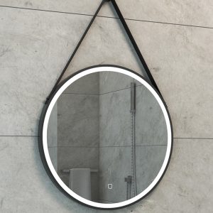 Cinto spiegel rond met band, LED, dimbaar en spiegelverwarming 60 cm mat zwart