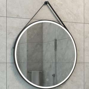 Cinto spiegel rond met band, LED, dimbaar en spiegelverwarming 80 cm mat zwart