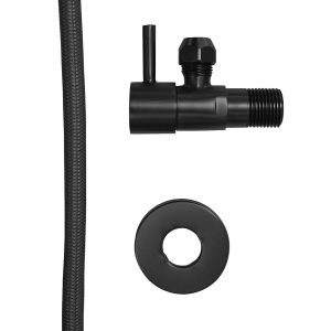 Minimal hoekstopkraan 1/2"x3/8" met flexibele aansluitslang nylon 1/2"x3/8" 30 cm mat zwart