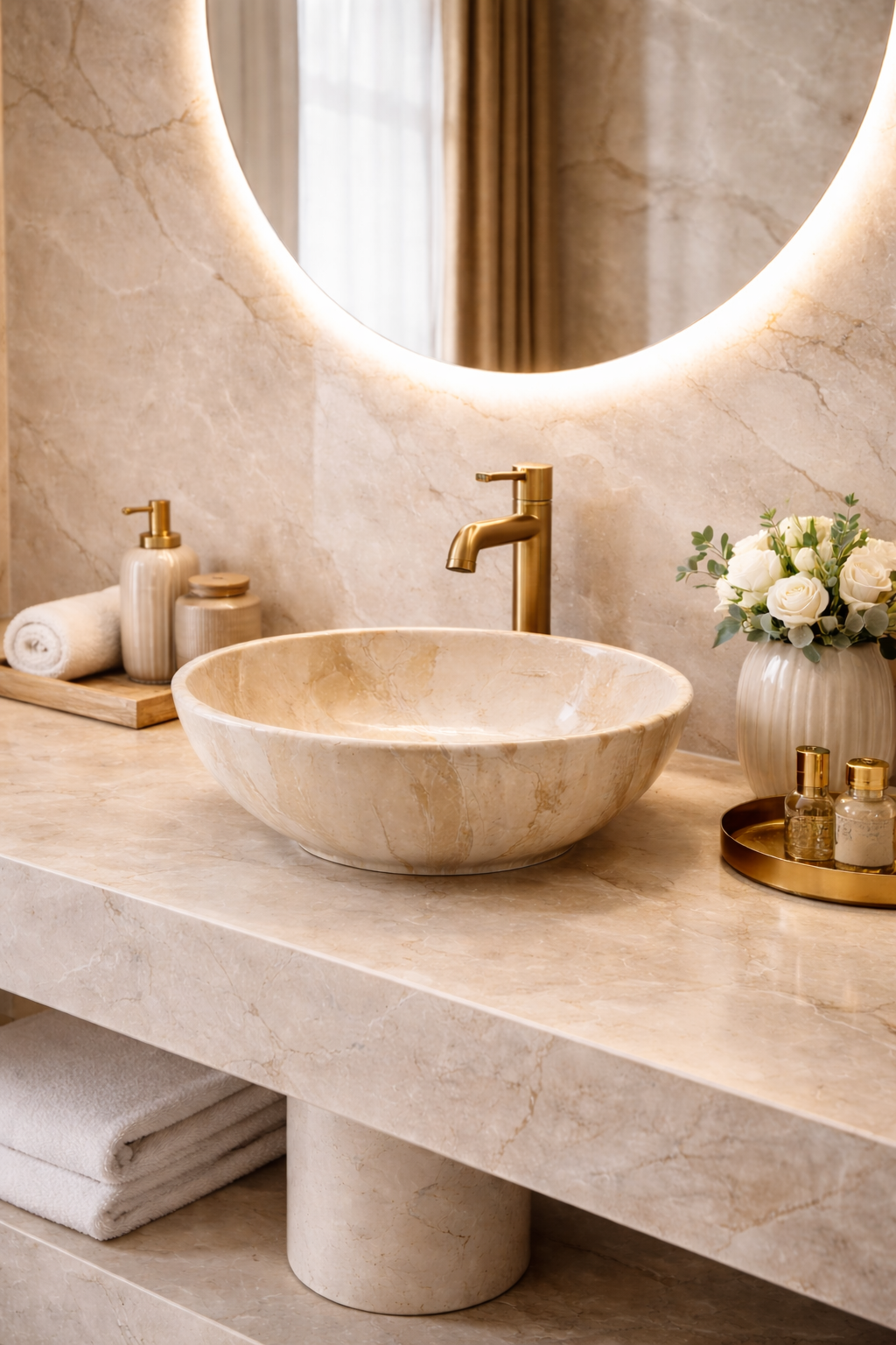 Velluto Marble marmerlook opbouw waskom | Taupe | 420X420X140 KAYVIT