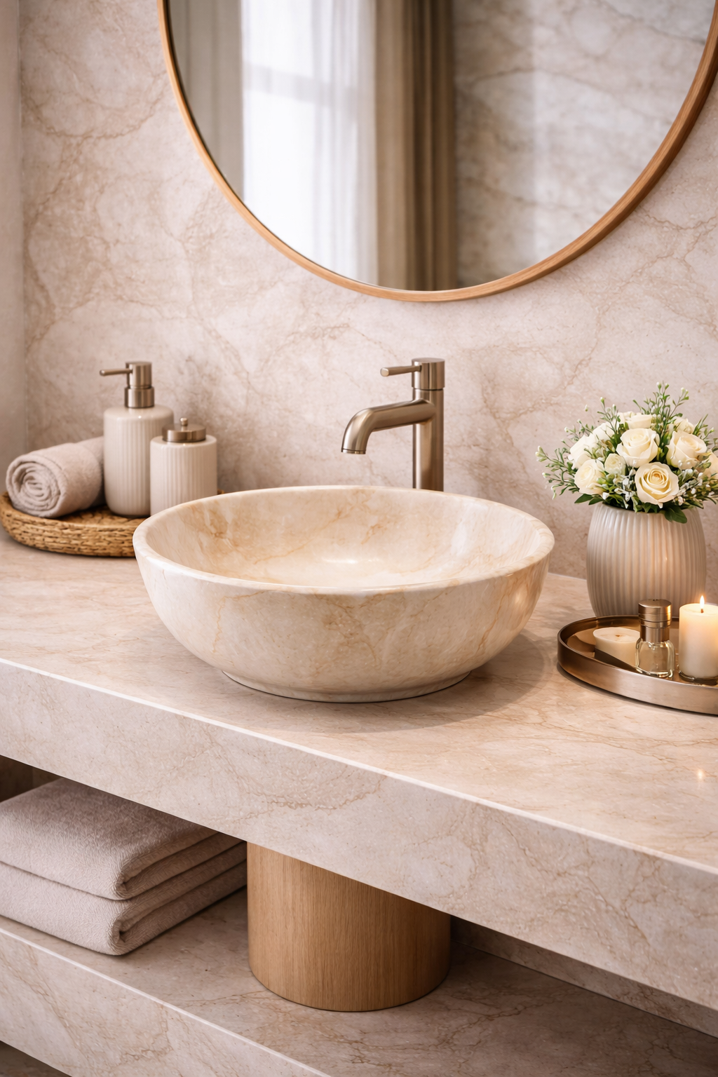 Siena Marble Bowl marmerlook opbouw waskom | Taupe lichte ader 420X420X140 KAYVIT