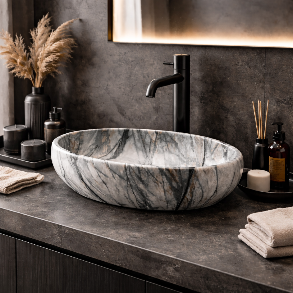 Noctis Marble marmerlook opbouw waskom ovaal | natuur 595X420X160 KAYVIT