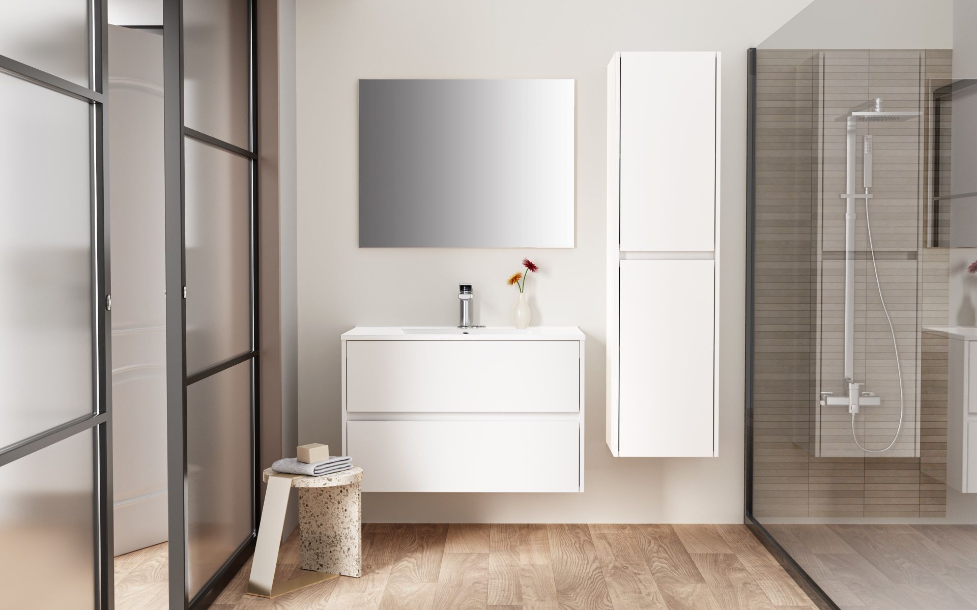 HAYAT | Badkamermeubel incl. wastafel | Glanzend wit 80 cm.