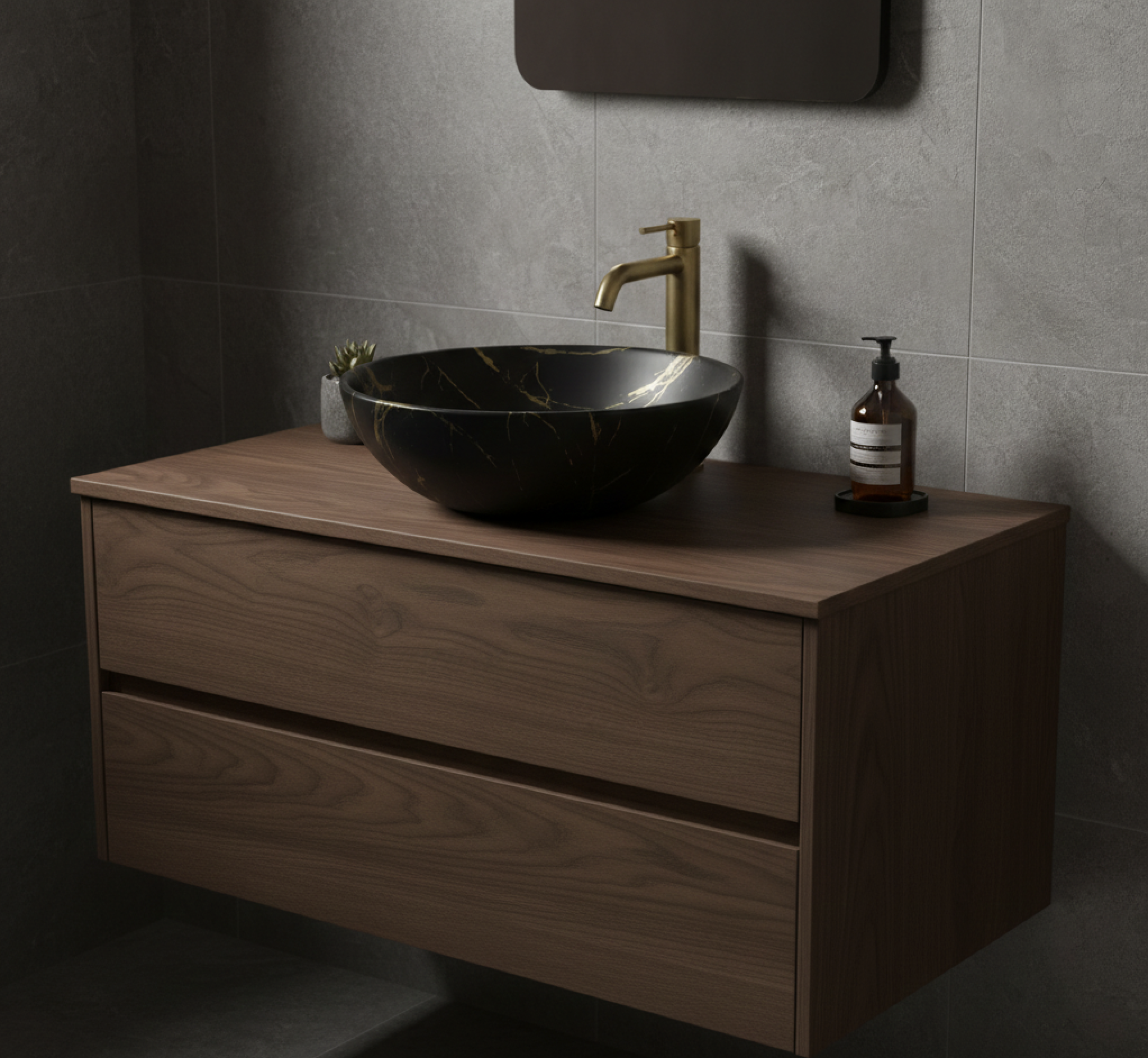 Nero black marmerlook opbouw waskom | Zwart/goud 380X380x130mm KAYVIT