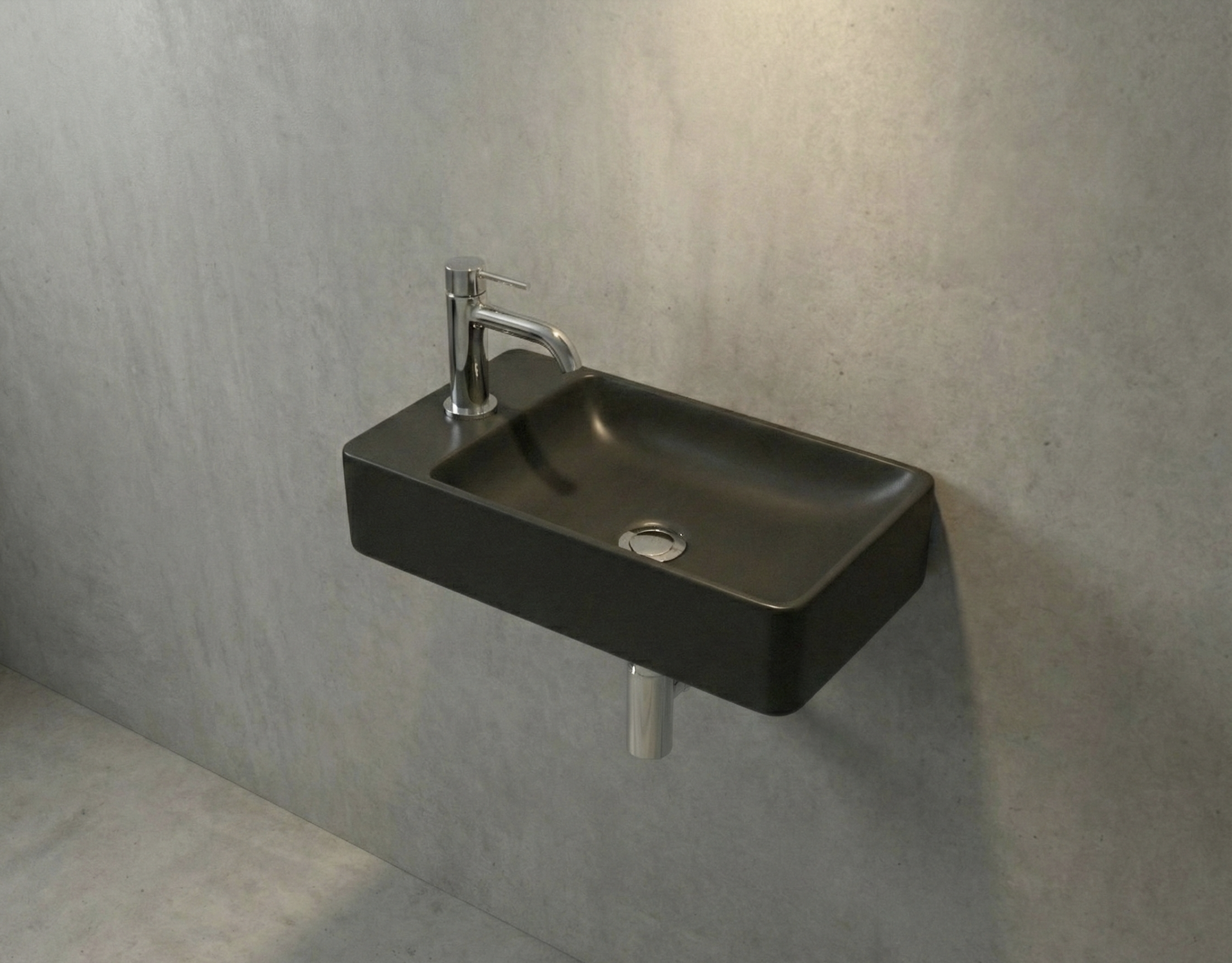 LUVIA Toiletfontein vierkant | MAT ZWART | Kraangat links | Kayvit