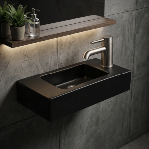 DESERT Toiletfontein lang vierkant | MAT ZWART | Kraangat rechts | Kayvit