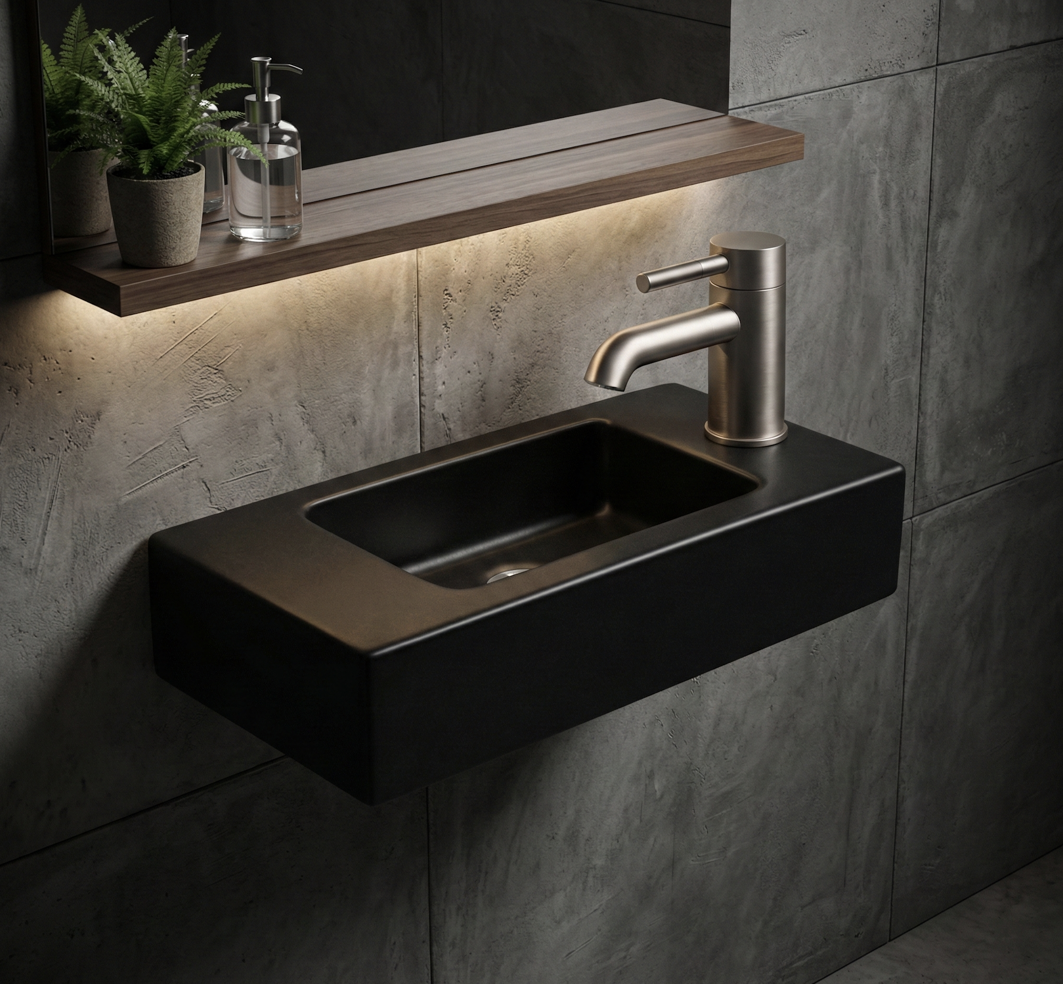 DESERT Toiletfontein lang vierkant | MAT ZWART | Kraangat rechts | Kayvit