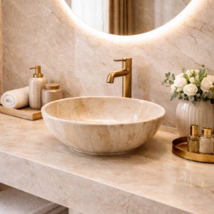 Velluto Marble marmerlook opbouw waskom | Taupe | 420X420X140 KAYVIT