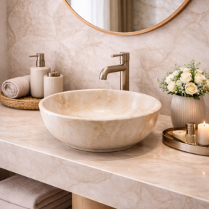 Siena Marble Bowl marmerlook opbouw waskom | Taupe lichte ader 420X420X140 KAYVIT
